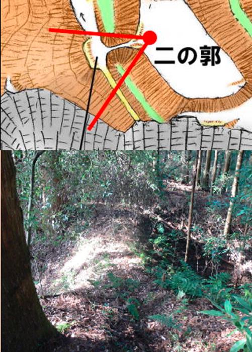 写真(1)－加園城の土橋、その先が馬出し