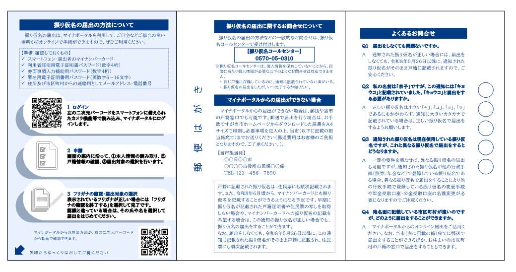 振り仮名通知書イメージ（裏）