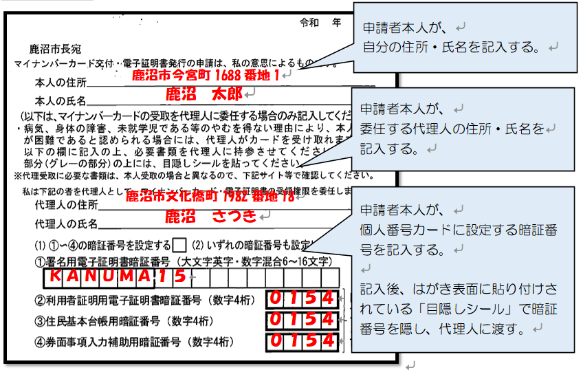交付通知書記載例（代理交付）